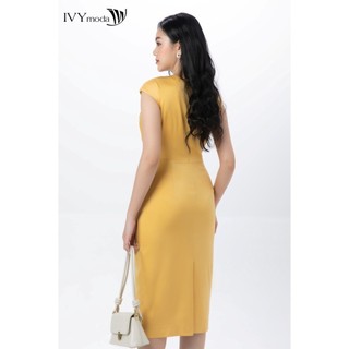 Đầm lụa phối nút buộc IVY moda MS 48M7487