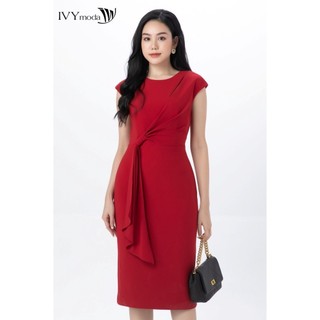 Đầm lụa phối nút buộc IVY moda MS 48M7487