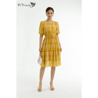 Đầm lụa xòe eo rút dây IVY moda MS 48M7543