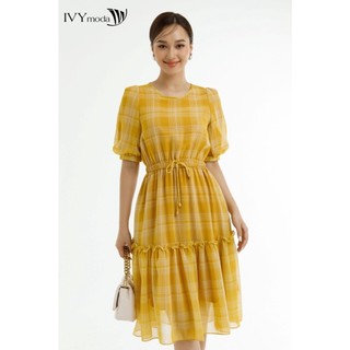 Đầm lụa xòe eo rút dây IVY moda MS 48M7543