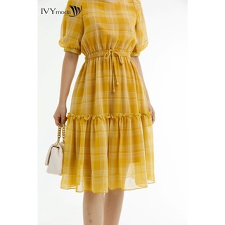 Đầm lụa xòe eo rút dây IVY moda MS 48M7543