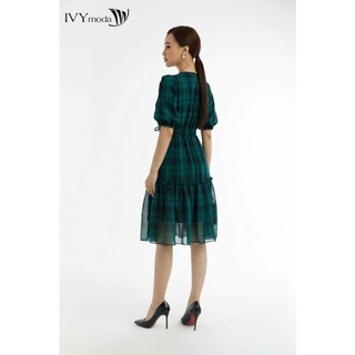 Đầm lụa xòe eo rút dây IVY moda MS 48M7543