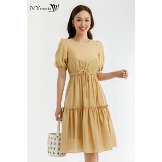 Đầm lụa xòe eo rút dây IVY moda MS 48M7543