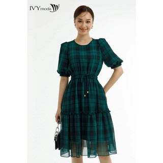 Đầm lụa xòe eo rút dây IVY moda MS 48M7543