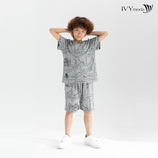 Bộ áo thun và quần cổ tim bé trai IVY moda MS 57K1360