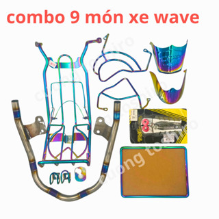 combo 9 món xe wave a 110 baga (loại 10li) 7 màu  tay xách bảo vệ máy ốp dè móc treo đồ nắp ổ khoá gác chân khung biển