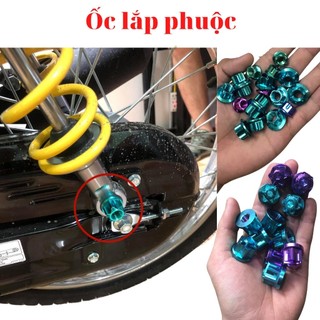 ốc titan Gr5 gắn phuộc giảm sóc sau xe wave 50cc 100cc 110cc sịn 2 màu lục bảo tím cuongtoshiro