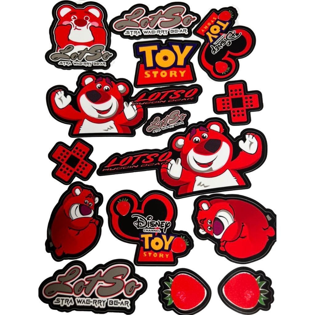 Tem dán xe gấu dâu lotso màu hồng đỏ dán xe wave sirius ab exciter vision không phai màu chống nước 