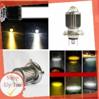 Bóng đèn pha bi cầu mini chân H4 siêu sáng , 2 chế độ vàng và trắng, lắp wave, sirius, exciter, lead, sh.....