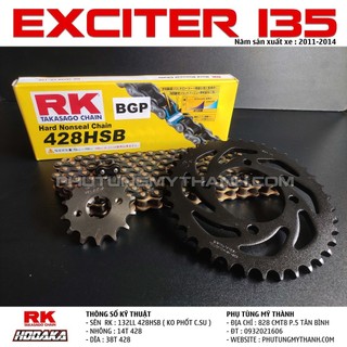 Combo nhông sên dĩa xe Exciter 135 sên vàng đen