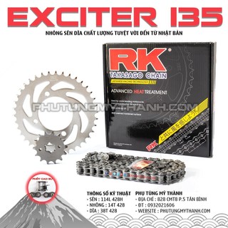 Nhông sên dĩa phốt cao su Exciter 135 thương hiệu RK