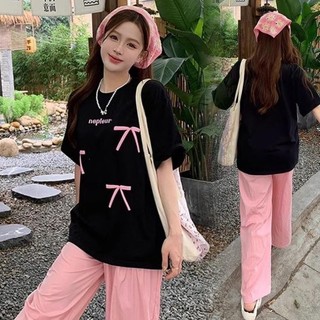Áo Thun Ngắn Tay Dáng Rộng Cotton In Nơ, Áo Phông Nữ Hot Trend 2024 UT