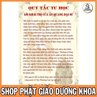 Ảnh ép plastics bỏ vô khung treo gồm quy tắc tu học + sống trong tg biết ơn + thật vì sanh tử phát tâm bồ đề