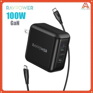 Bộ sạc 100w usb-c ravpower 100w gan ii 2 cổng sạc type c kèm dây c to c 100w rp-pc151 - songanh
