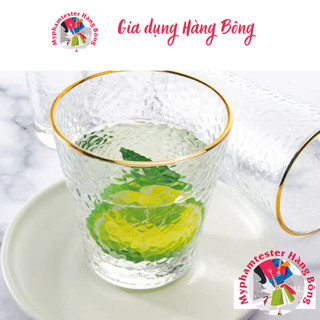 Cốc uống nước, Ly uống nước Thủy Tinh Vân Nhám Viền Vàng, hang Hongli cao cap