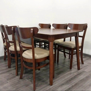 Bộ bàn ăn cơm 6 ghế - bàn ăn gia đình gỗ cau su tự nhiên - kt 1m60 x80