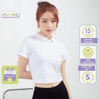Áo croptop Choobe nữ có cổ vải cotton co giãn thoáng mát croptop ngắn tay thun đẹp nhiều màu A32