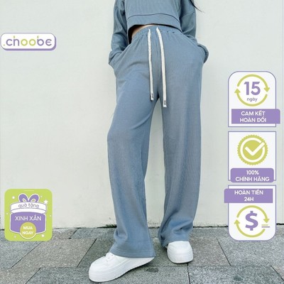 Quần ống rộng nữ Choobe vải len tăm cạp cao co giãn kiểu culottes dáng suông thụng năng động Q75