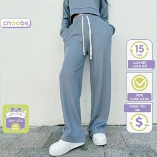  Quần ống rộng nữ Choobe vải len tăm cạp cao co giãn kiểu culottes dáng suông thụng năng động Q75 