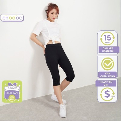 Quần legging nữ lửng Choobe thun cạp cao biker dáng ngố qua gối ôm cạp thun bigsize tập gym yoga Q51