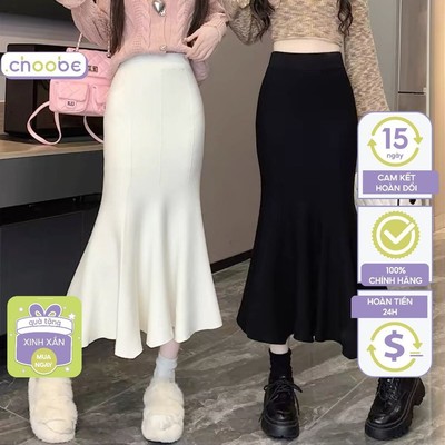 Chân váy midi Choobe nữ Đuôi cá len lông dáng dài skirt kiểu xoè tà bồng bềnh nữ tính CV26