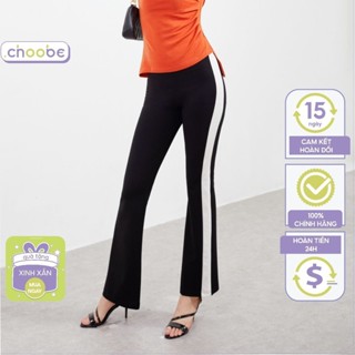  Quần ống loe Choobe nữ kẻ sọc lưng cạp cao co giãn form đẹp legging bigsize vải Umi Hàn dáng dài Q58 