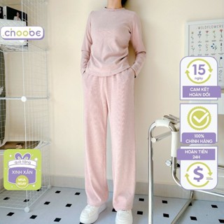  Set đồ nữ Choobe giữ nhiệt bộ thu đông quần áo dài tay vải len lông kiểu nhún eo kèm quần Q86 + A126 