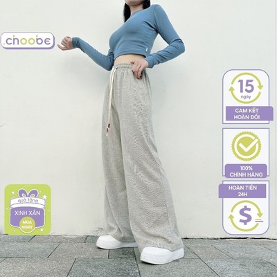 Quần ống rộng nữ Choobe len lông dày dặn cạp cao co giãn kiểu culottes dáng thụng giữ nhiệt tốt Q85