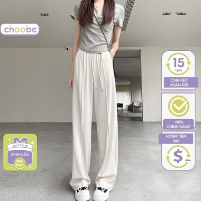 Quần thun ống rộng nữ Choobe vải cotton sợi đan giữ nhiệt dáng suông phong cách trẻ trung Q55