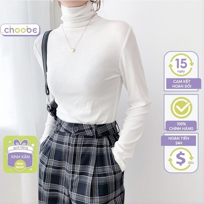 Áo giữ nhiệt nữ Choobe cổ lọ dài tay vải cotton mềm mại kiểu dáng suông phong cách thanh lịch A72