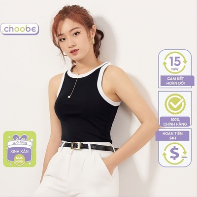Áo ba lỗ tanktop Choobe form ôm dáng dài kiểu phối viền năng động vải thun co giãn thoáng mát A62