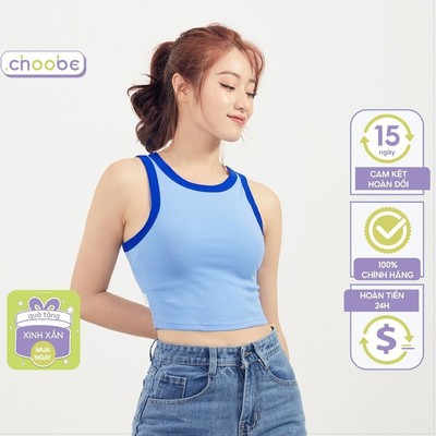 Áo croptop Choobe ba lỗ form ôm phối màu viền phong cách cá tính vải thun co giãn thoáng mát A63