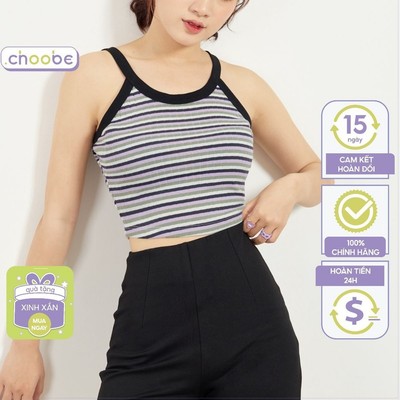 Áo croptop nữ Choobe hai dây cổ yếm vải họa tiết không tay trendy kiểu ôm body co giãn tốt A66