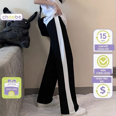 Quần ống rộng Choobe unisex dáng suông ống rộng kiểu can sọc trắng cao cấp co giãn tốt Signature Q68