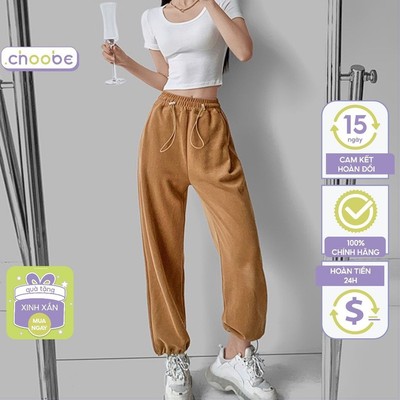 Quần jogger nữ Choobe bom dáng dài ống suông có dây rút cạp chun năng động cá tính thể thao Q50