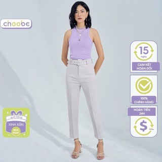 Quần baggy nữ Choobe lưng cạp cao đai khuyên lỗ tháo rời đồ công sở đi học form đẹp màu đen ghi xám Q30