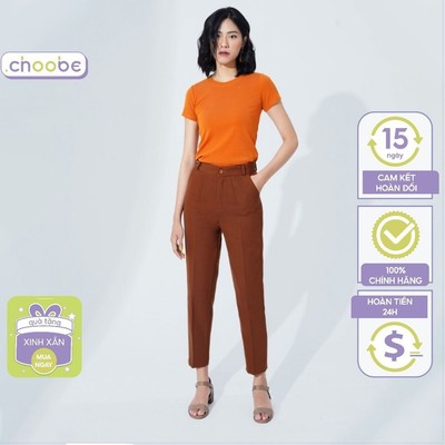 Quần tây nữ Choobe công sở lưng cao vải âu baggy đi học đẹp trẻ trung dáng dài màu NÂU Q07