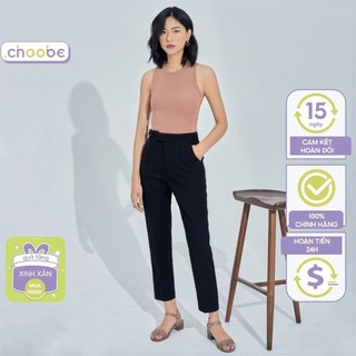 Quần baggy nữ Choobe lưng cạp cao đai vải vuông cúc lệch đồ công sở đi học form đẹp màu đen ghi Q02