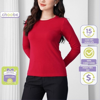 Áo phông nữ Choobe dài tay dáng ôm body thun cotton trơn cổ tròn màu đen trắng đỏ be A38