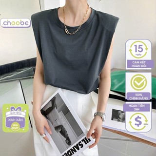 Áo phông nữ Choobe độn vai sát nách vải thun cotton form rộng ba lỗ trơn basic freesize A60