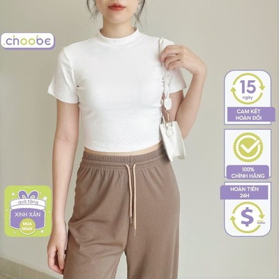 Áo phông baby tee nữ Choobe croptop cộc tay cổ cao A86