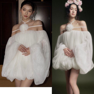 Đầm Trắng Trễ Vai Dáng Rộng Đính Hoa TYLANSTORE Đầm Bánh Bèo Chất Vải Tơ Màu Trắng Cao Cấp Đẹp Quyến Rũ ,Sang Trọng 11