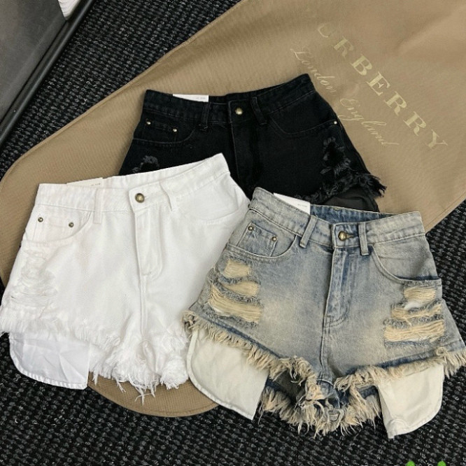[HOT] Quần short jeans nữ, quần jeans nữ phong cách rách tua rua phối hở túi siêu cá tính N49