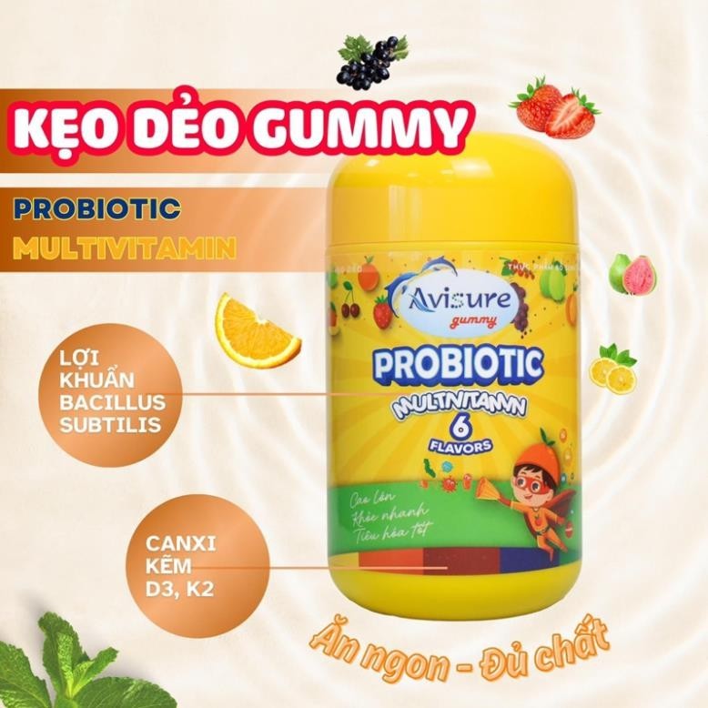 Kẹo dẻo Avisure Gummy Probiotic Multivitamin 6 Flavors bổ sung vitamin và khoáng chất cho bé hộp 125g