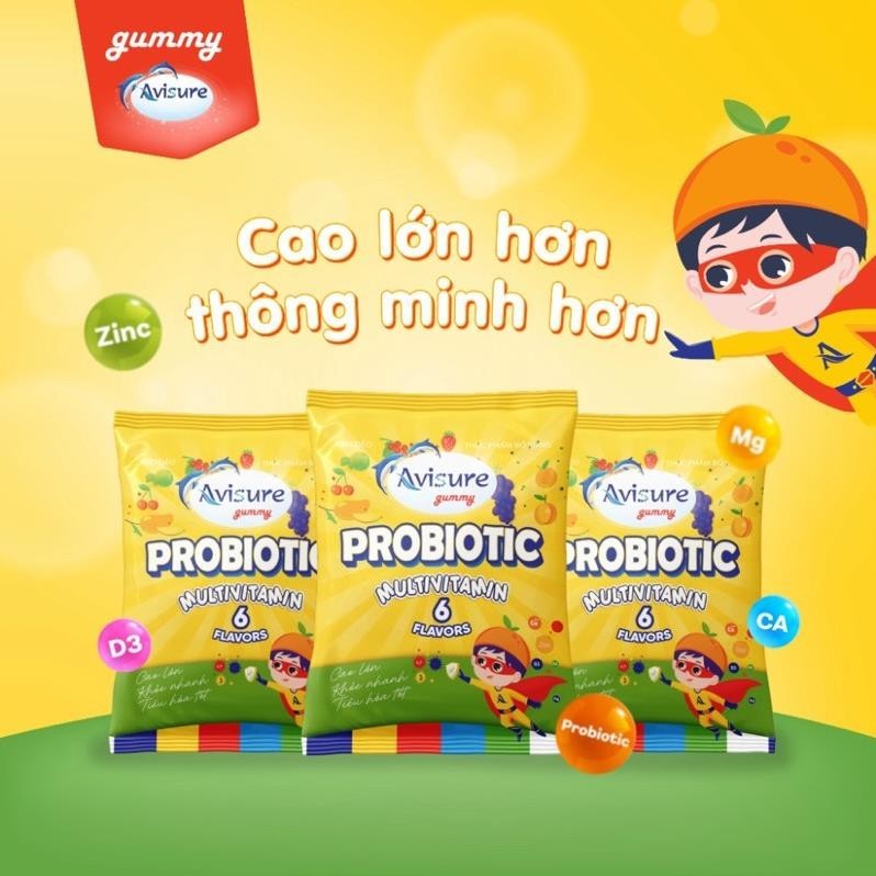 Kẹo dẻo Avisure Gummy Probiotic Multivitamin 6 Flavors bổ sung vitamin và khoáng chất cho bé hộp 125g
