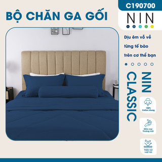 Bộ drap, kèm mền, áo gối cotton nhung nin classic c190700 ga chun bọc nệm 1m6, 1m8 xanh lam navy
