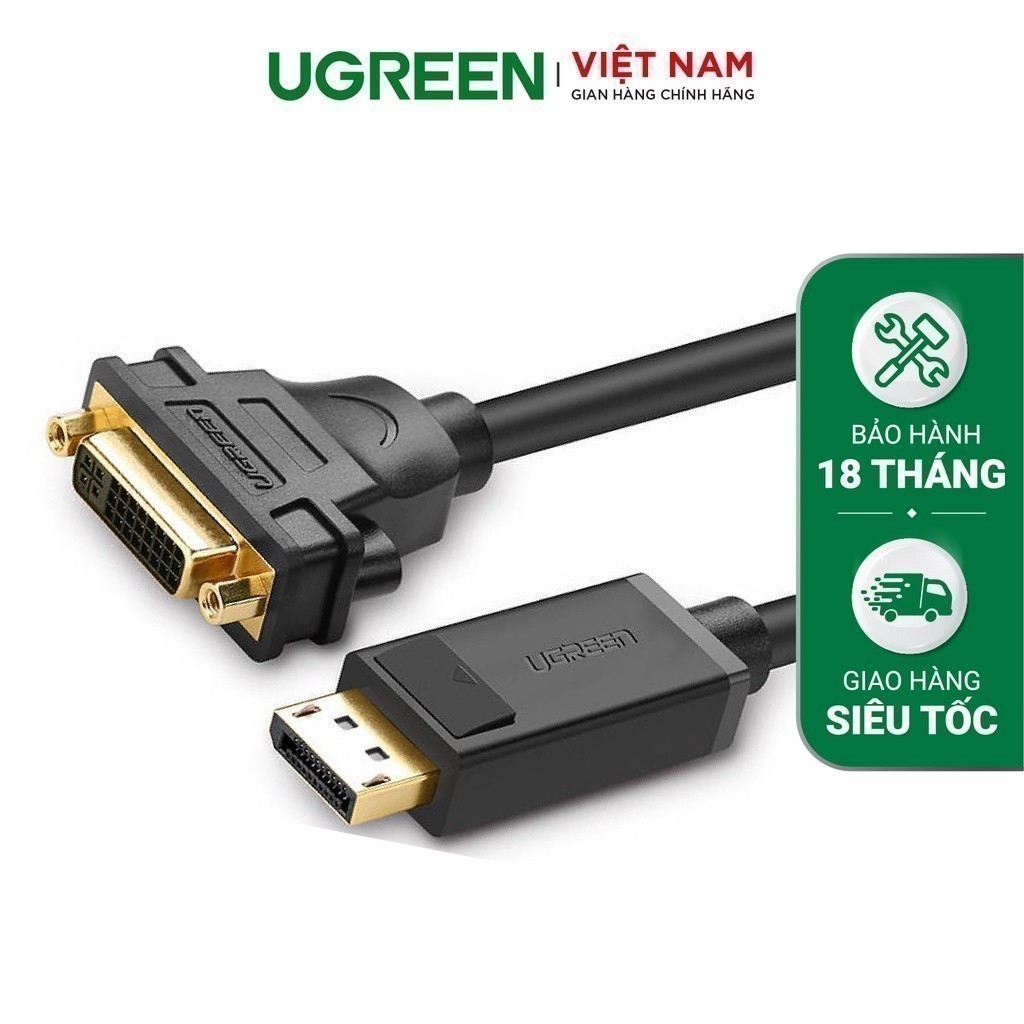 Cáp chuyển đổi DisplayPort male to DVI female - dài 15CM UGREEN 20405 (màu đen)
