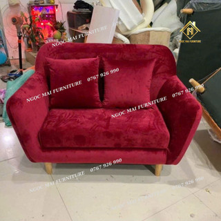 Sofa văng thuyền, sofa mini 1m20 bọc nhung êm ái, sofa mini decor phòng cực xinh