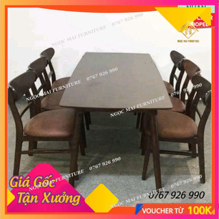 Bàn ăn gỗ mango, bàn ăn 6 ghế gỗ chuẩn hàng xuất đi hàng hiệu - BH 12 tháng - nhãn hiệu Ngọc Mai