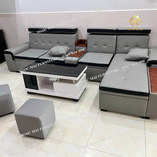 Bộ sofa góc L đặt phòng khách, sofa góc L da simili thời thượng - Bảo hành hai năm chính hãng